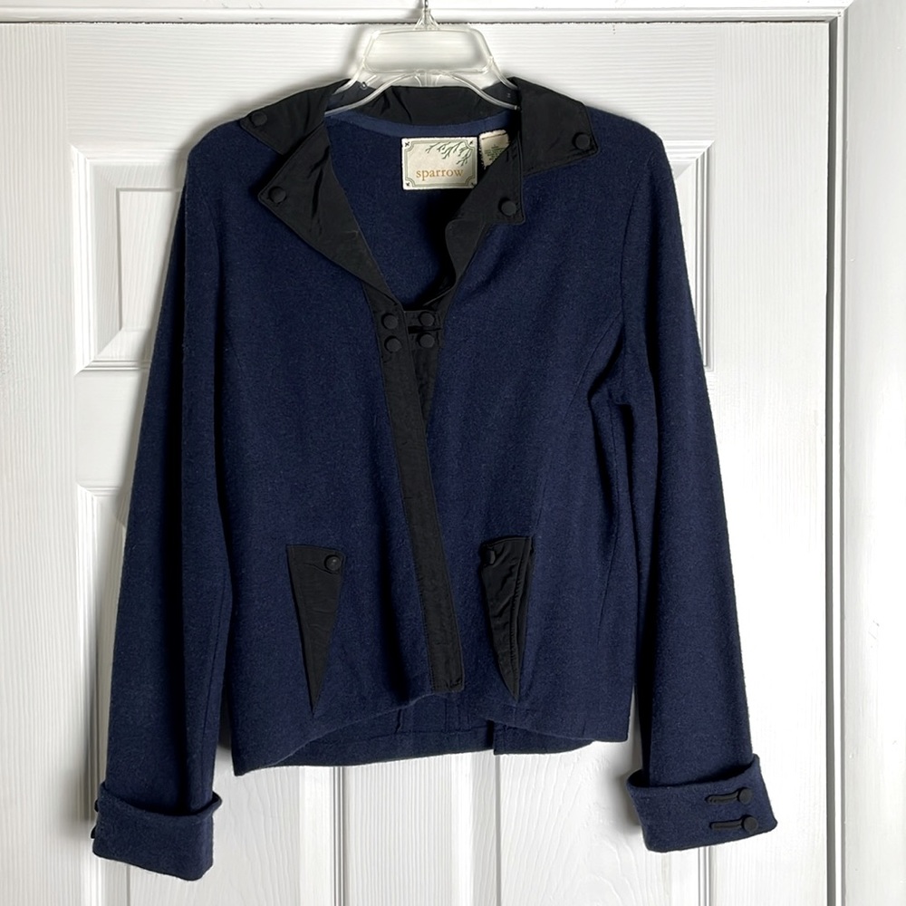 Anthropologie Navy and Black Button-Accent Women's Sweater Jacket